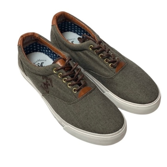 BHPC Brown Herringbone Pattern Canvas Lace Up Casual Men's Deck Shoes Size 12 - Picture 6 of 6